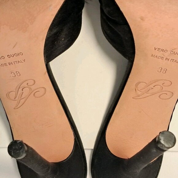 Agent Provocateur Elice Mules Satin 4.5" Stiletto Heels Feathers Black - Picture 9 of 10